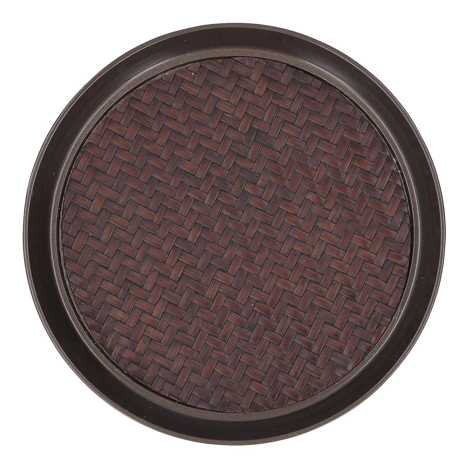 Round Small Alloy Tea Tray with Weave Pattern for Serving Cups