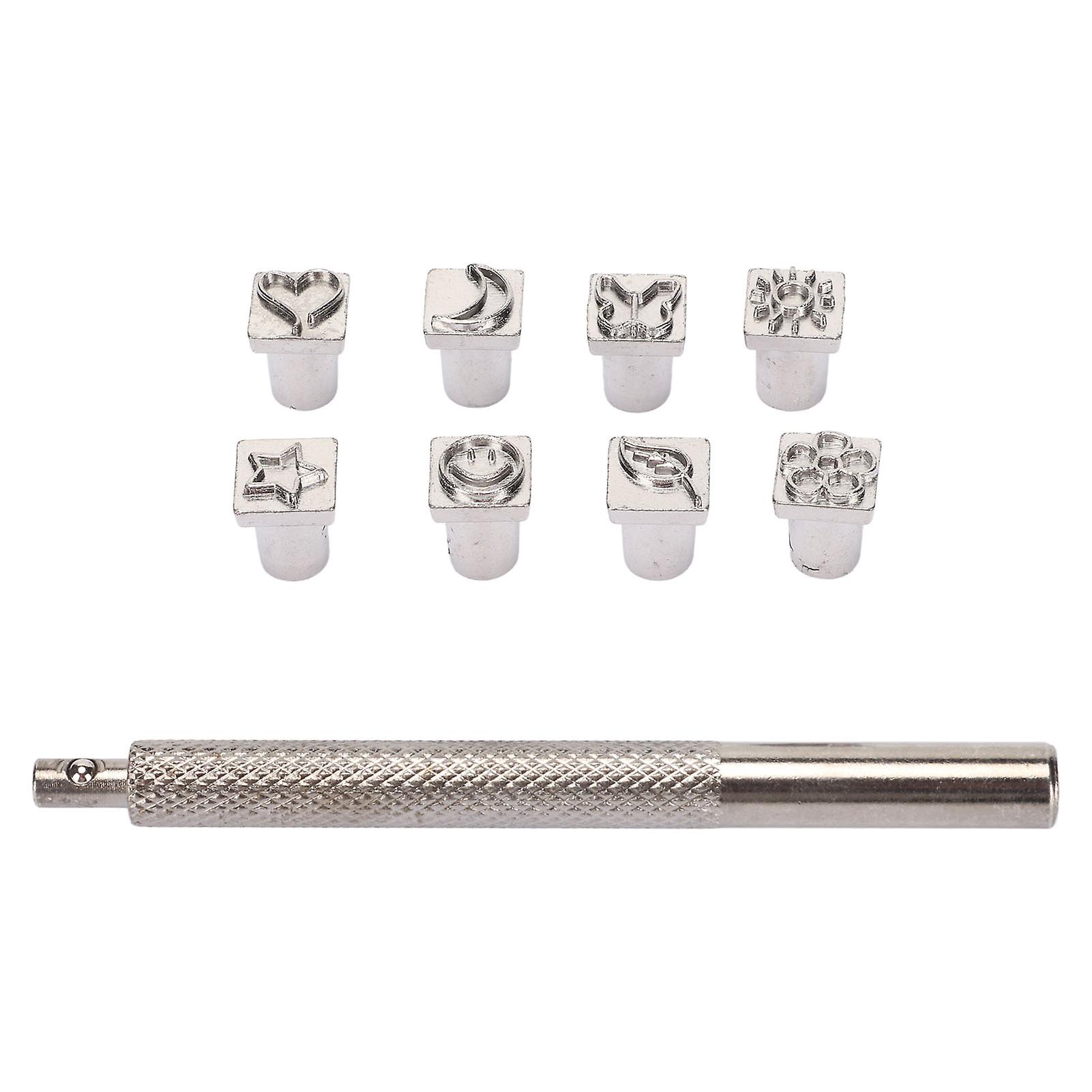 Leather Pattern Punch Set, 8 Patterns, Clear Printing, Ergonomic Handle, Single Pole, Alloy Steel, DIY Punching Tools