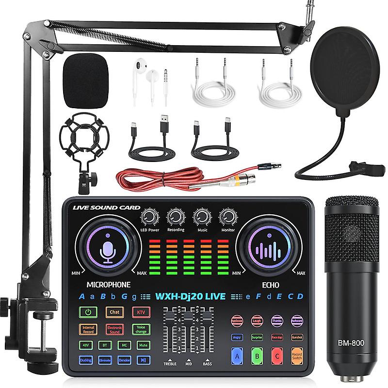 Podcast Equipment Bundle, Bm-800 Portable Audio Cards - Audio Interface For Live Streaming Youtube Tiktok