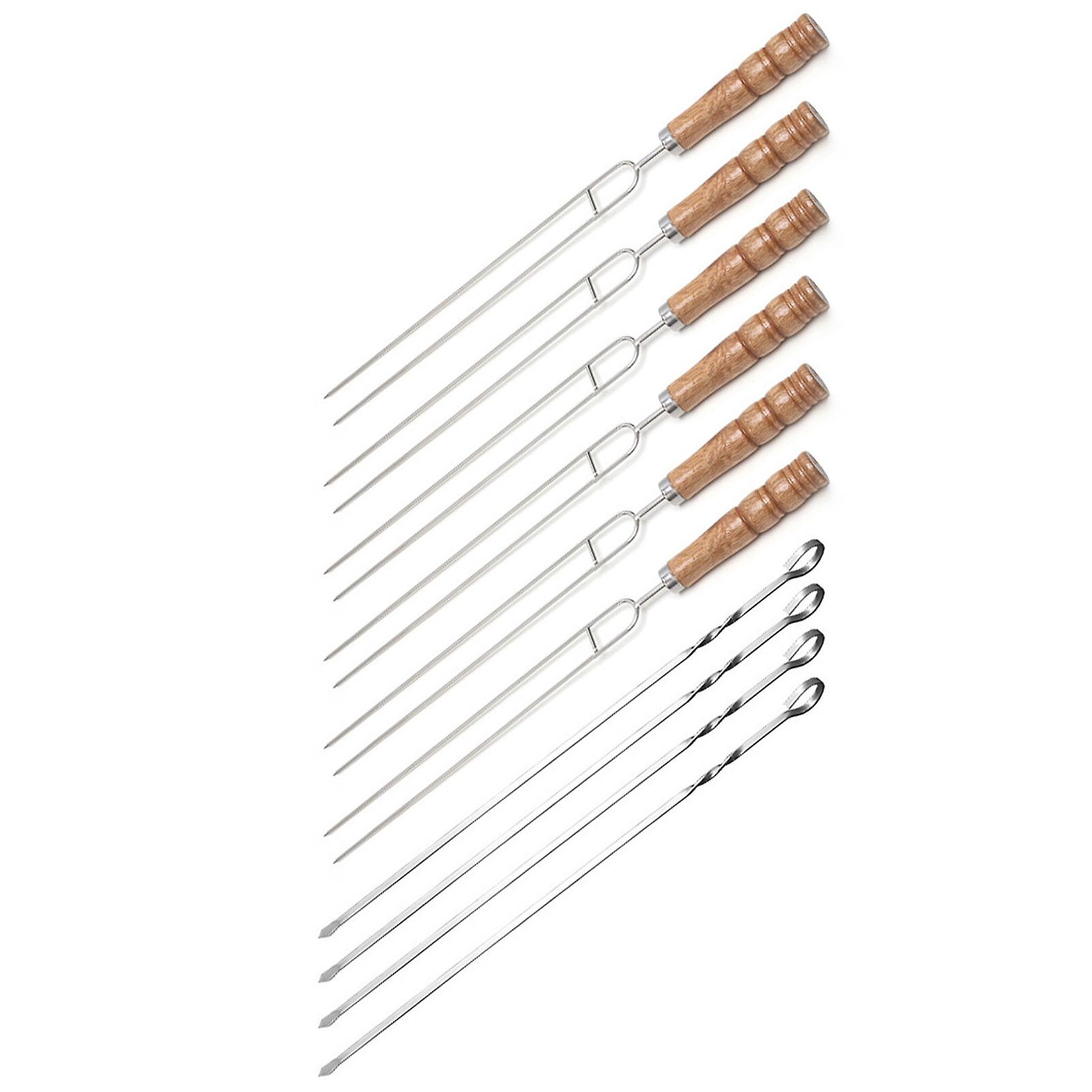 Barbecue Skewers 201 Stainless Steel U Shaped Reusable BBQ Fork Sticks with Wooden Handle for Grilling 