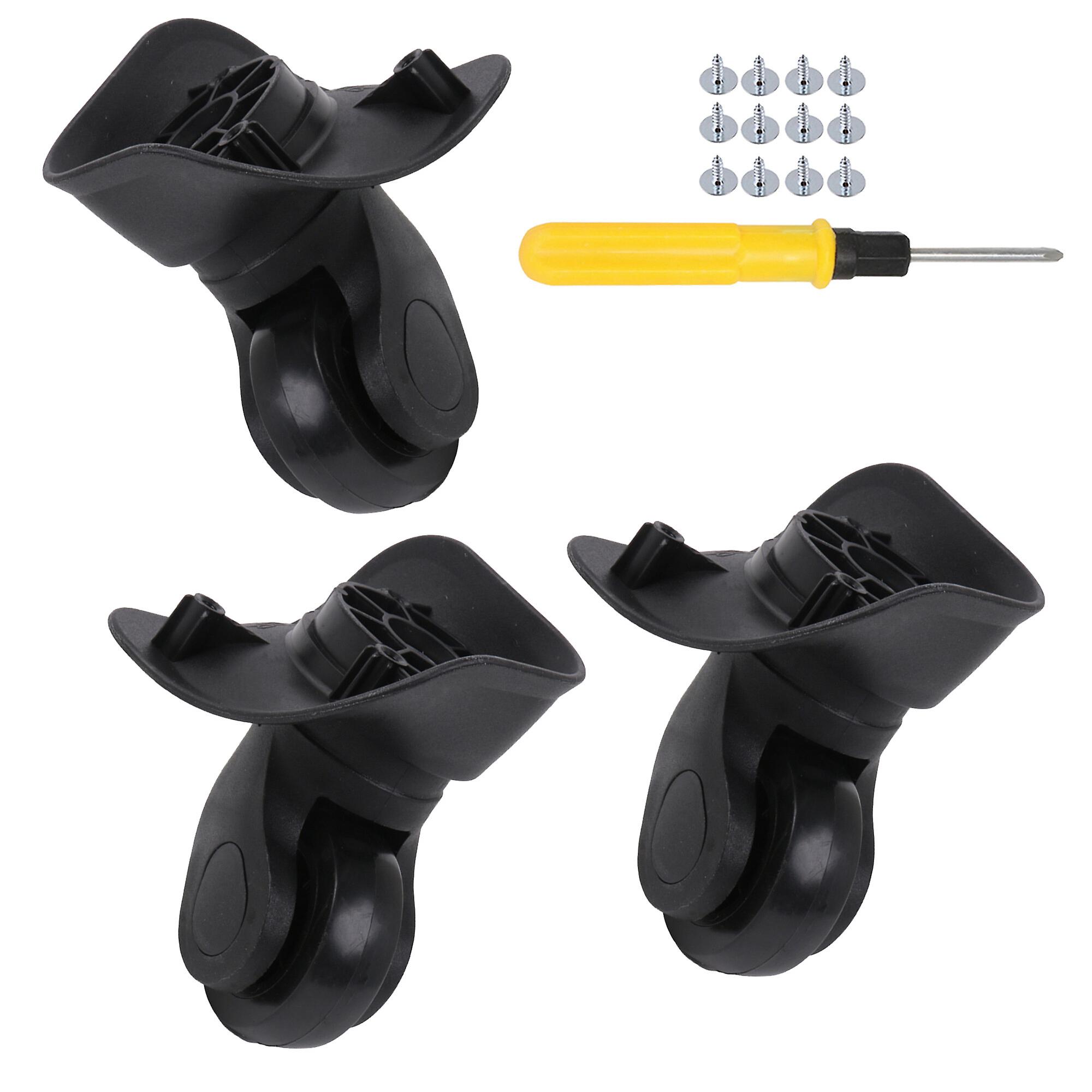 3 Pcs Mute Caster Wheels for Suitcase W041-2-S Black Right w/ Screws Kit