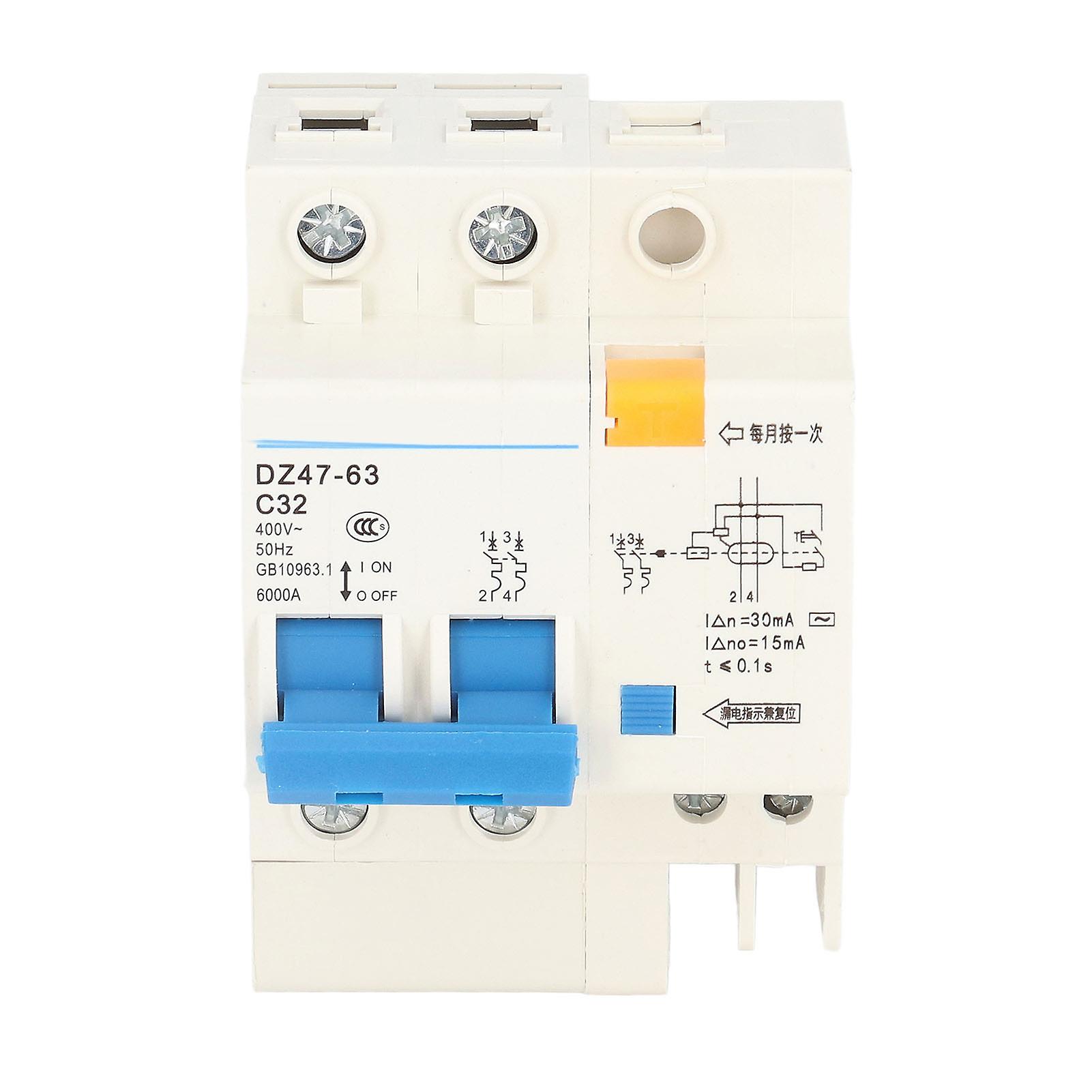 Small Circuit Breaker Ground Fault Interrupter with Protection 30mA 400V 2P+N 32A DZ4763 C32