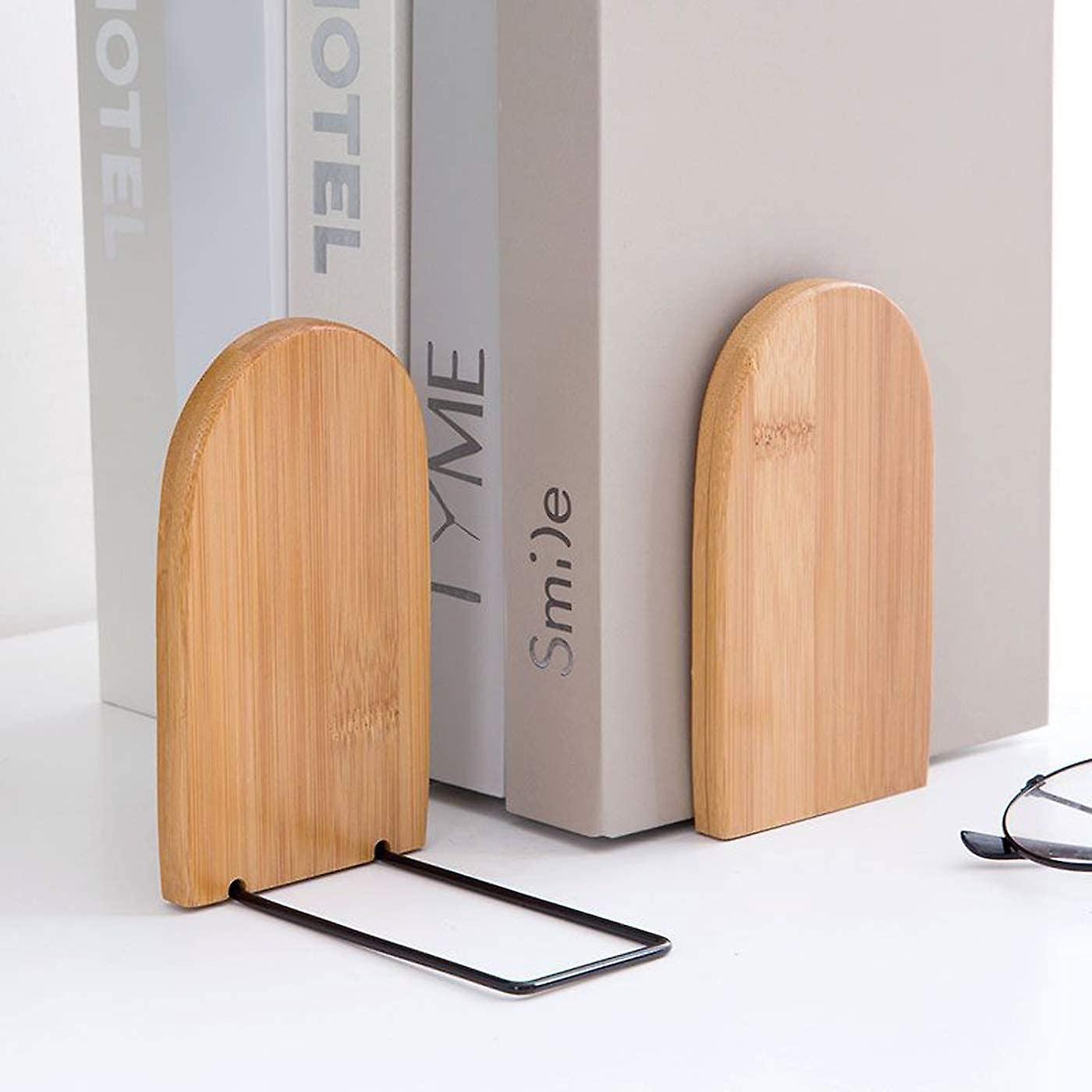 Natural Bamboo Bookend Office Book Ends 2 PCs