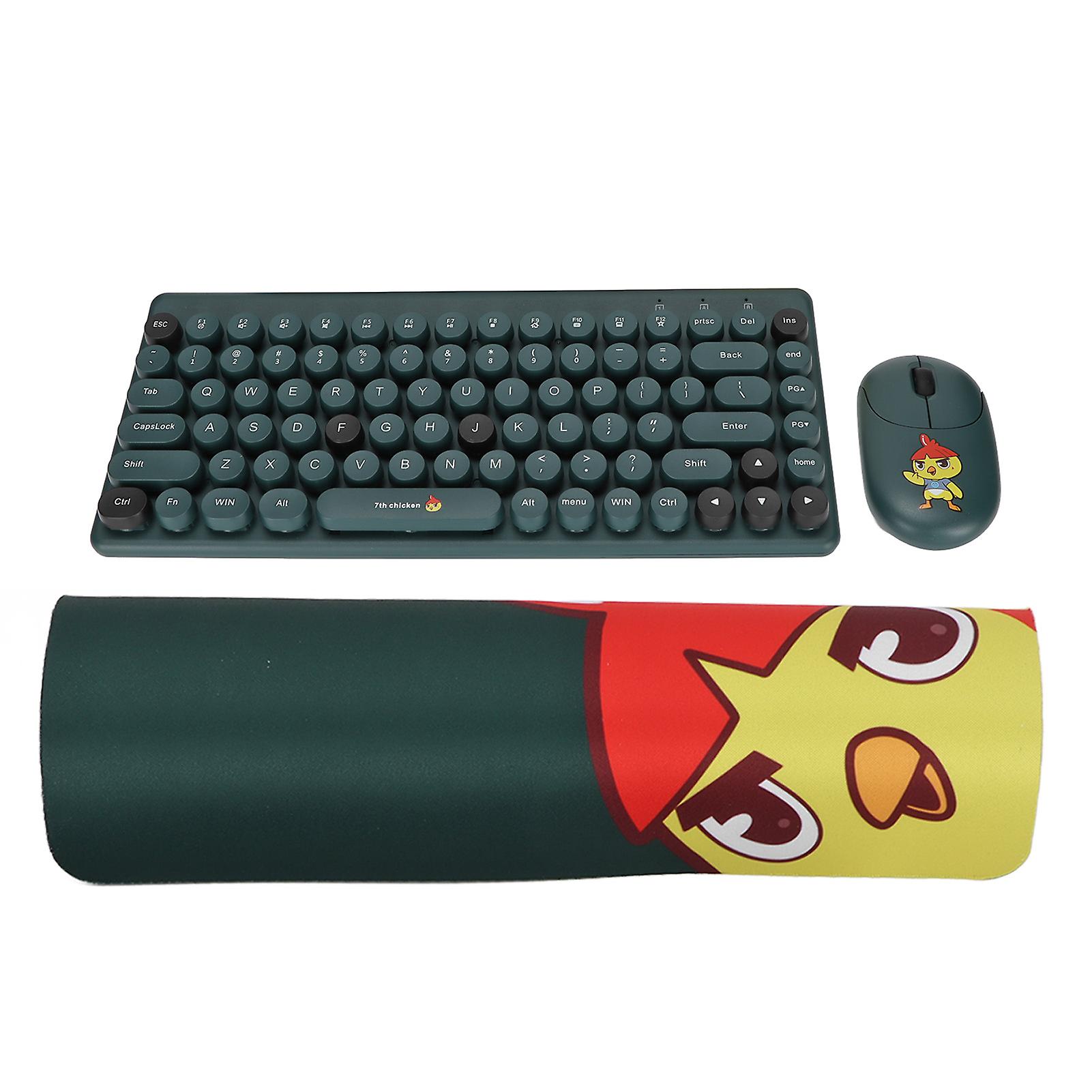 Wireless Keyboard Mouse Combo Ergonomic 2.4G USB Quiet 86 Keys Round Keycap Set Green
