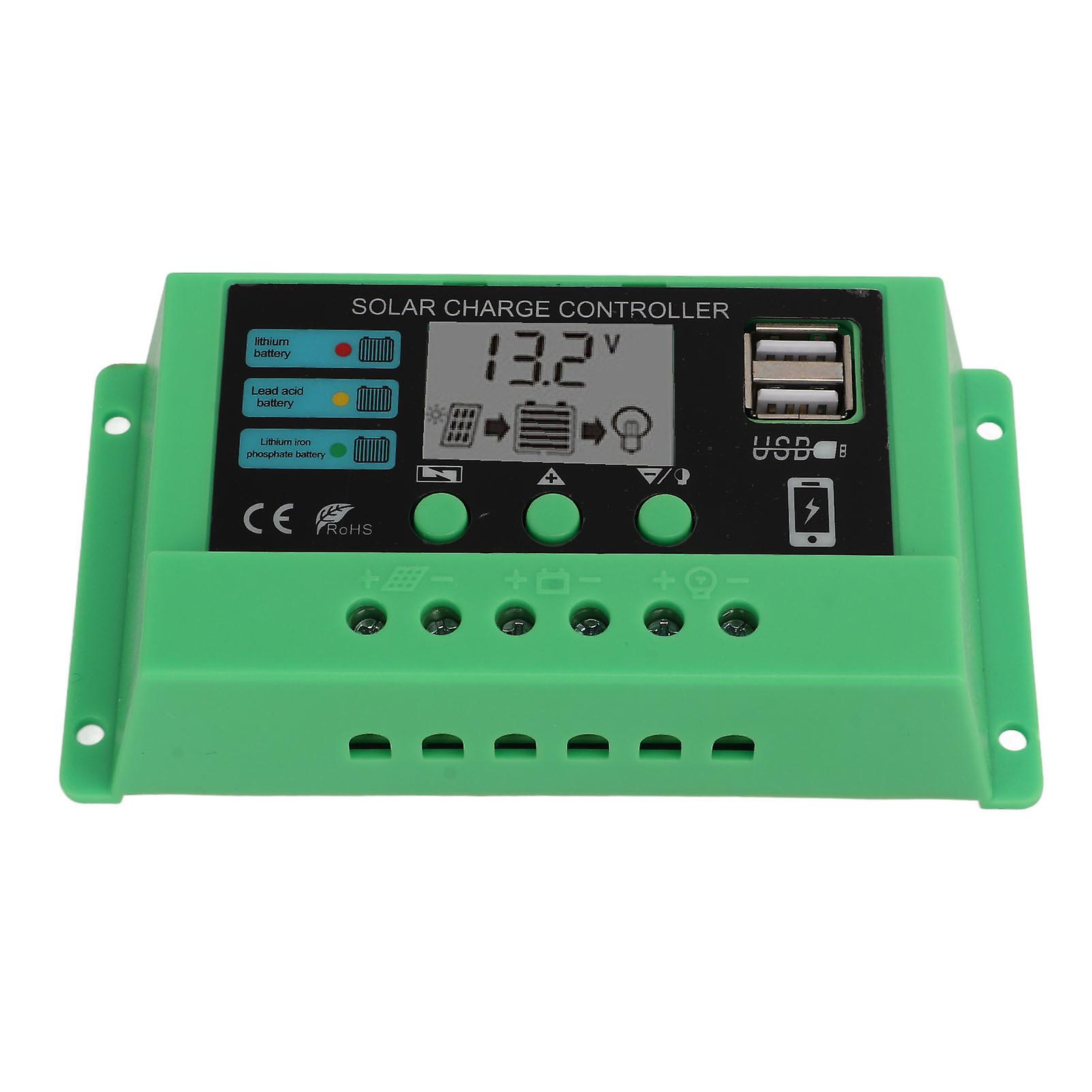 Solar Charge Controller PWM Panel Regulator Adjustable LCD Display 12V 24V Green Shell 30A 