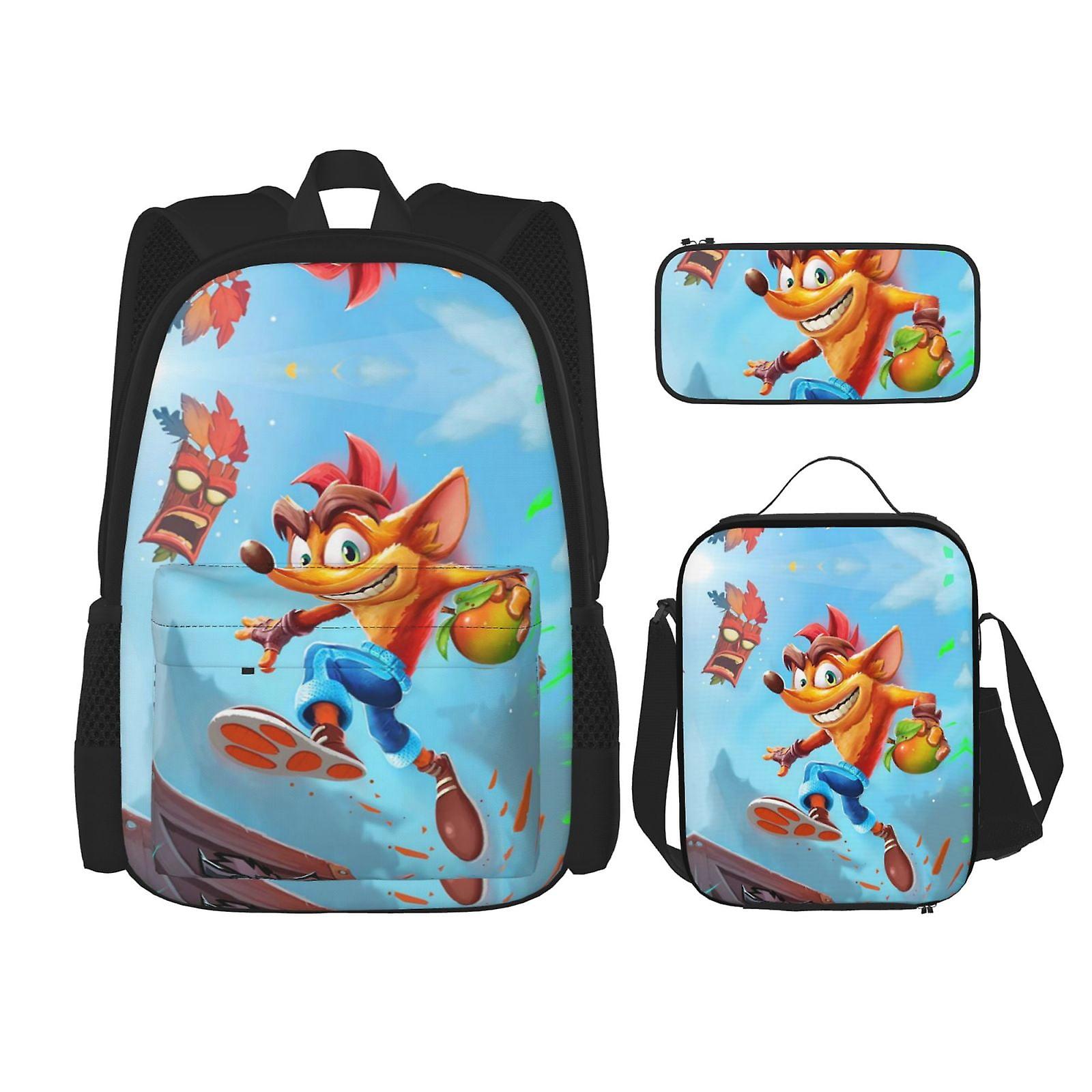 Crash Bandicoot Rucsac amuzant Daypack pentru Camping Anime Bag Notebook Bag Pencil Case Lunch Bag Combination