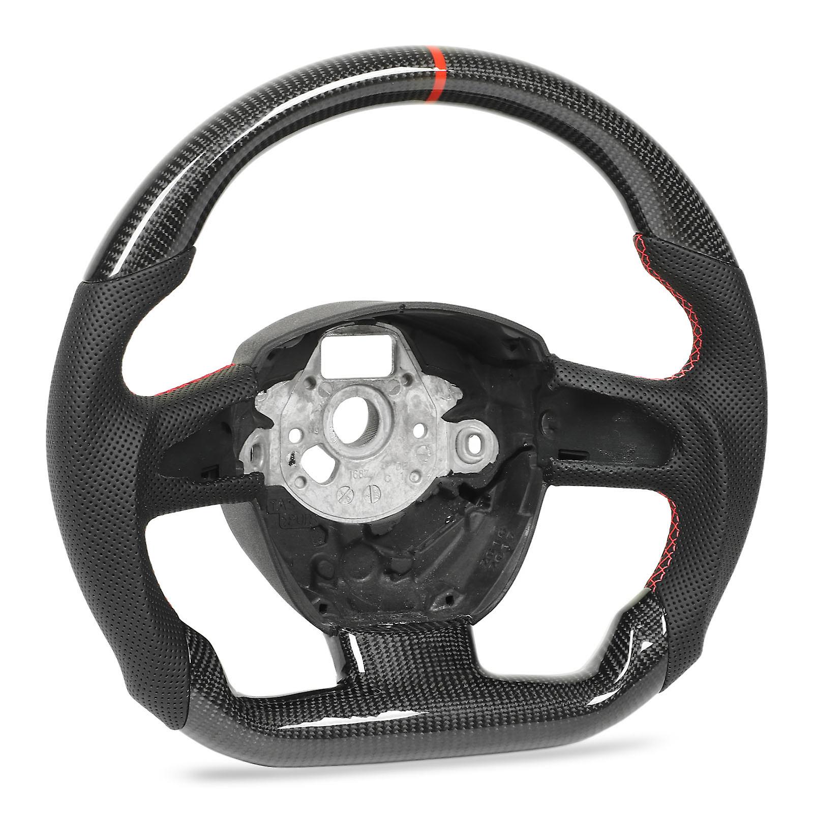 Carbon Fiber Steering Wheel Perforated Leather Red Stitching Replacement for A4 S4 A5 S5 RS5 B8 A6 S6 C6 A8 S8 D3 