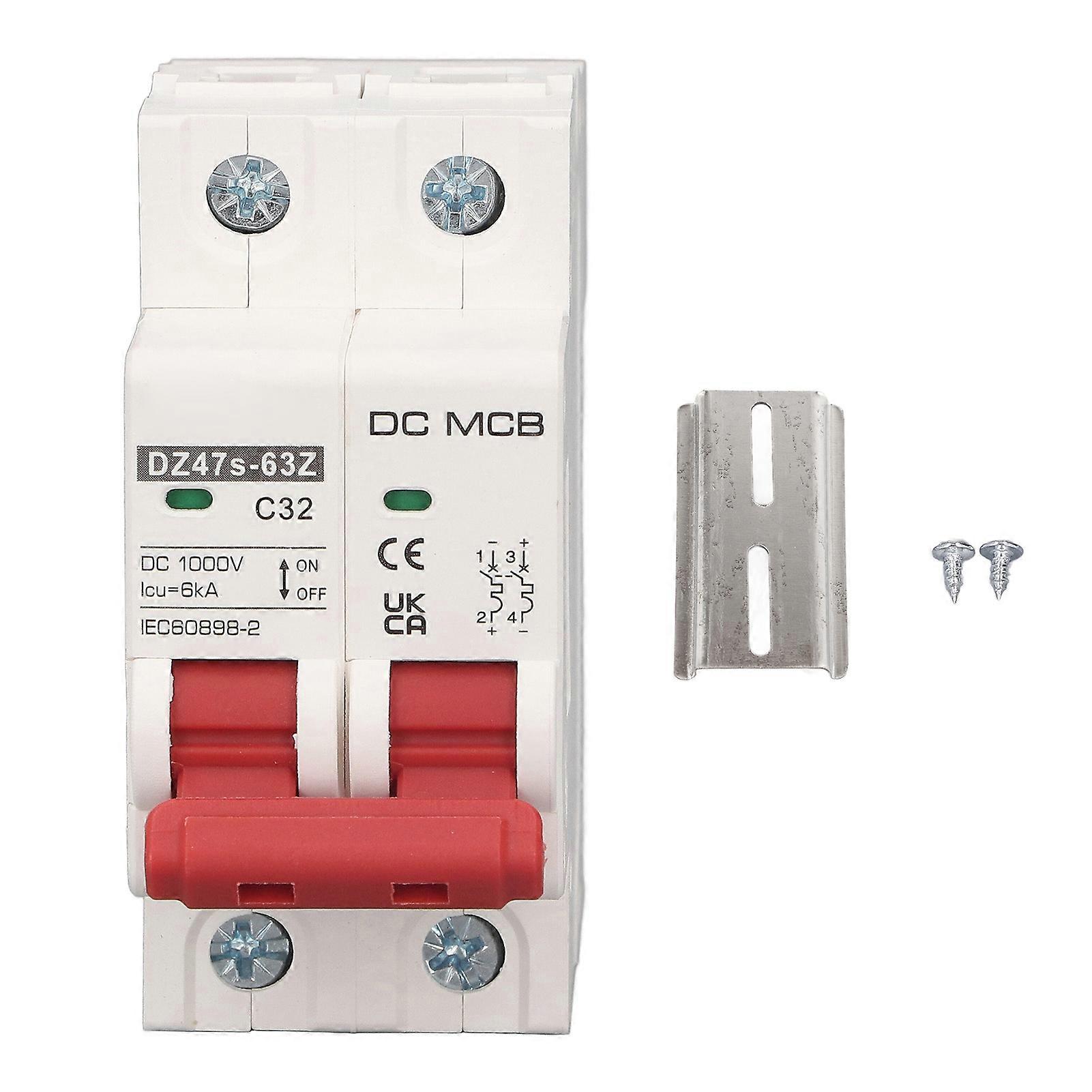 2P Small Circuit Breaker 6000A Breaking Capacity Solar PV System Mini Circuit Breaker DC1000V 32A