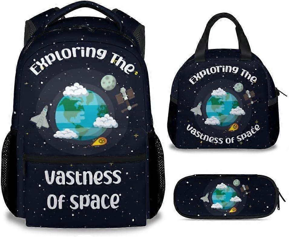 School Backpack Set for Boys - 3 in 1 Durable Elementary Middle backpack with lunch bag Set - Black Space Bookbag Set with Large Capacity, lightweight