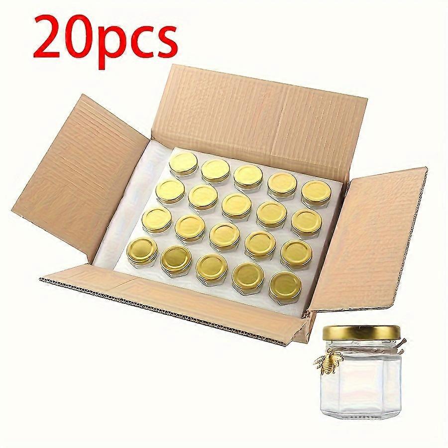 20/30pcs Elegant Hexagon Mini Glass Honey Jars with Golden Lids, Bee Charms & Wooden Dippers - Ideal for Kitchen Decor & Gifts