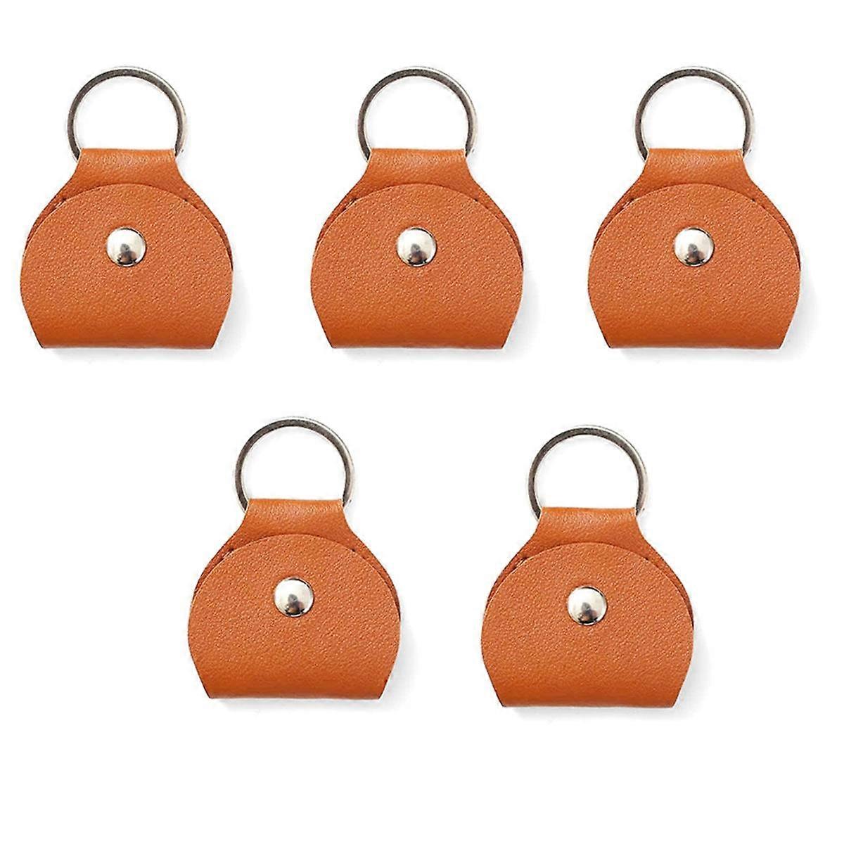 5X Guitar Pick Holder Keychain, Guitar Pick Holder Bag, Plectrum Key Fob Cases Bag, Gift for Guitar Players Brown