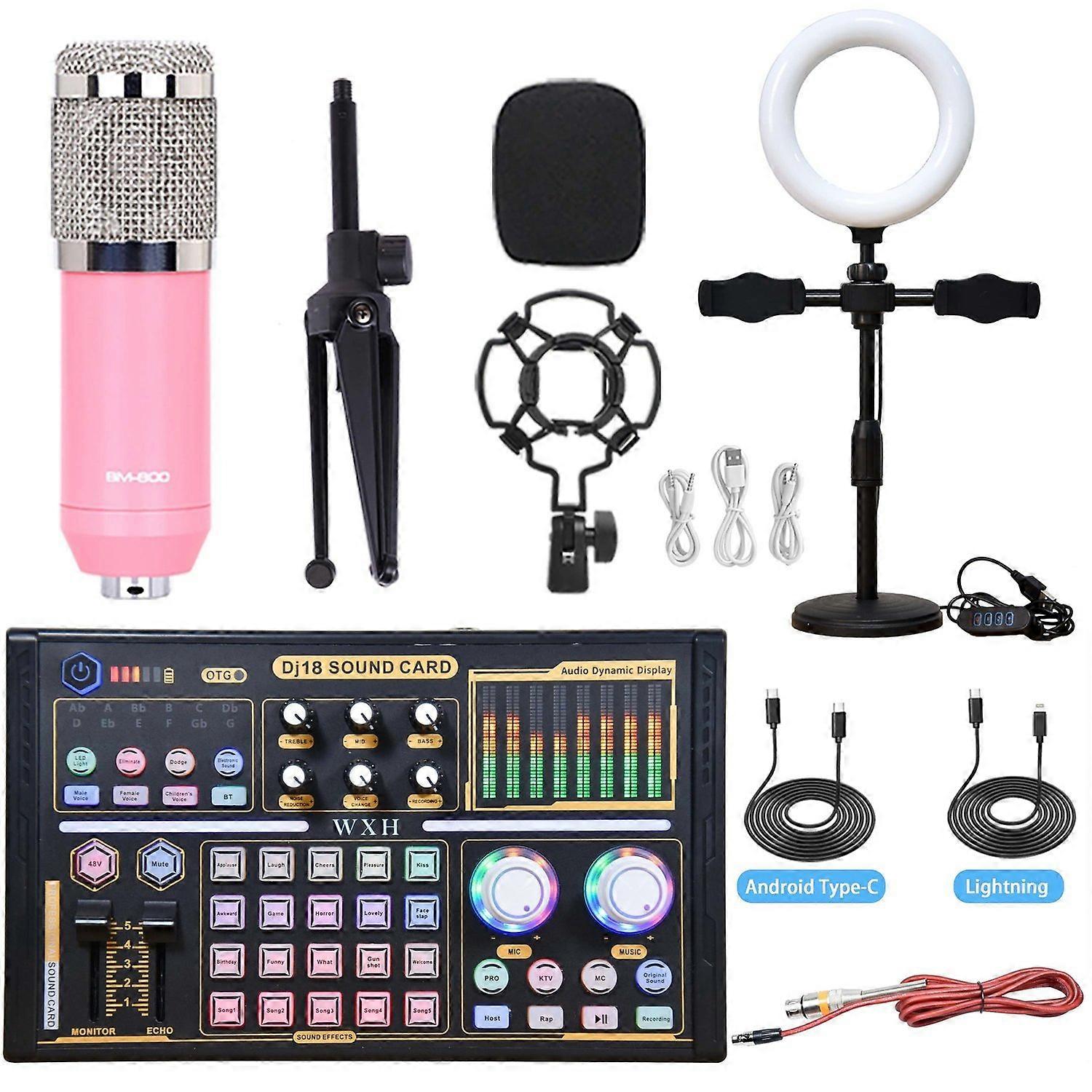 Professional tuning sound card set with Pink Silve microphone fill light live recording set