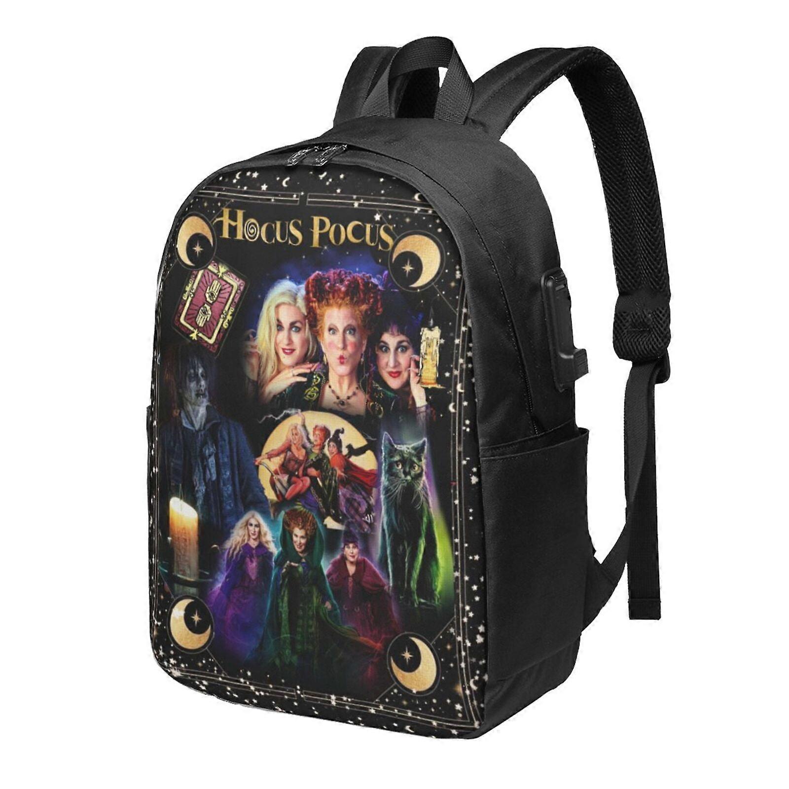 Hocus Pocus 2 حقيبة ظهر للرجال والنساء في سن المراهقة ، مقاومة للماء عارضة Daypack يناسب الكمبيوتر المحمول مع منفذ شحن USB ، 17 في حقيبة الكتب للسفر ، المدرسة ، المشي لمسافات طويلة ، G