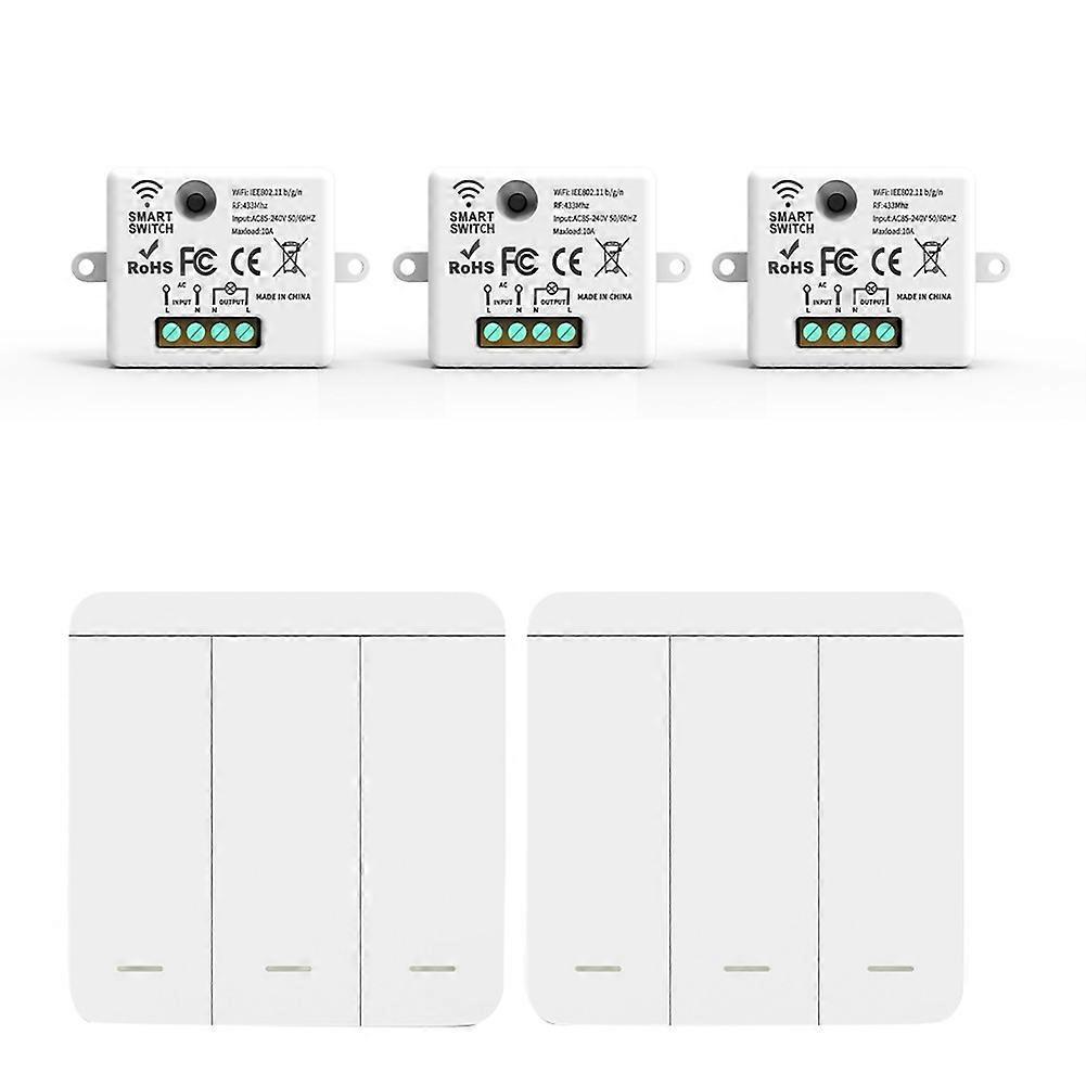 3PCS Wireless Light Wall Switch RF 433Mhz Relay Receiver with 2x 3Gang Panel Switch LED Remote Control for LED Lamp