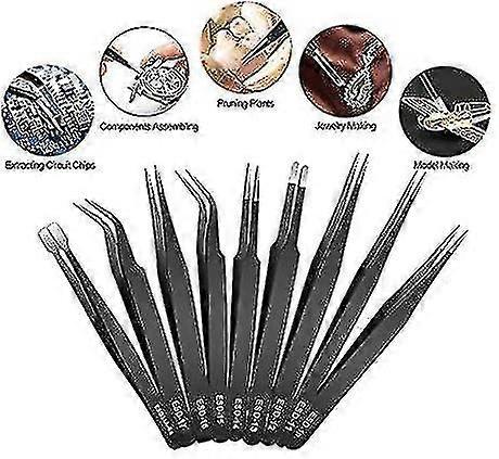 10pcs Esd Tweezers Set Model Making Tool Precision Mechanical Tweezers Plotter Electronic Weed Tool