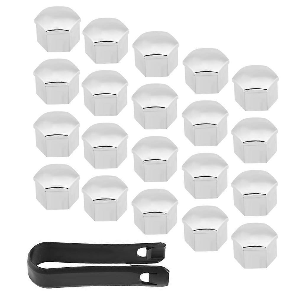 20Pcs 17mm Car Tyre Wheel Hub Covers Lug Nut Bolt Screw Cover Protection Cap Silver Universal