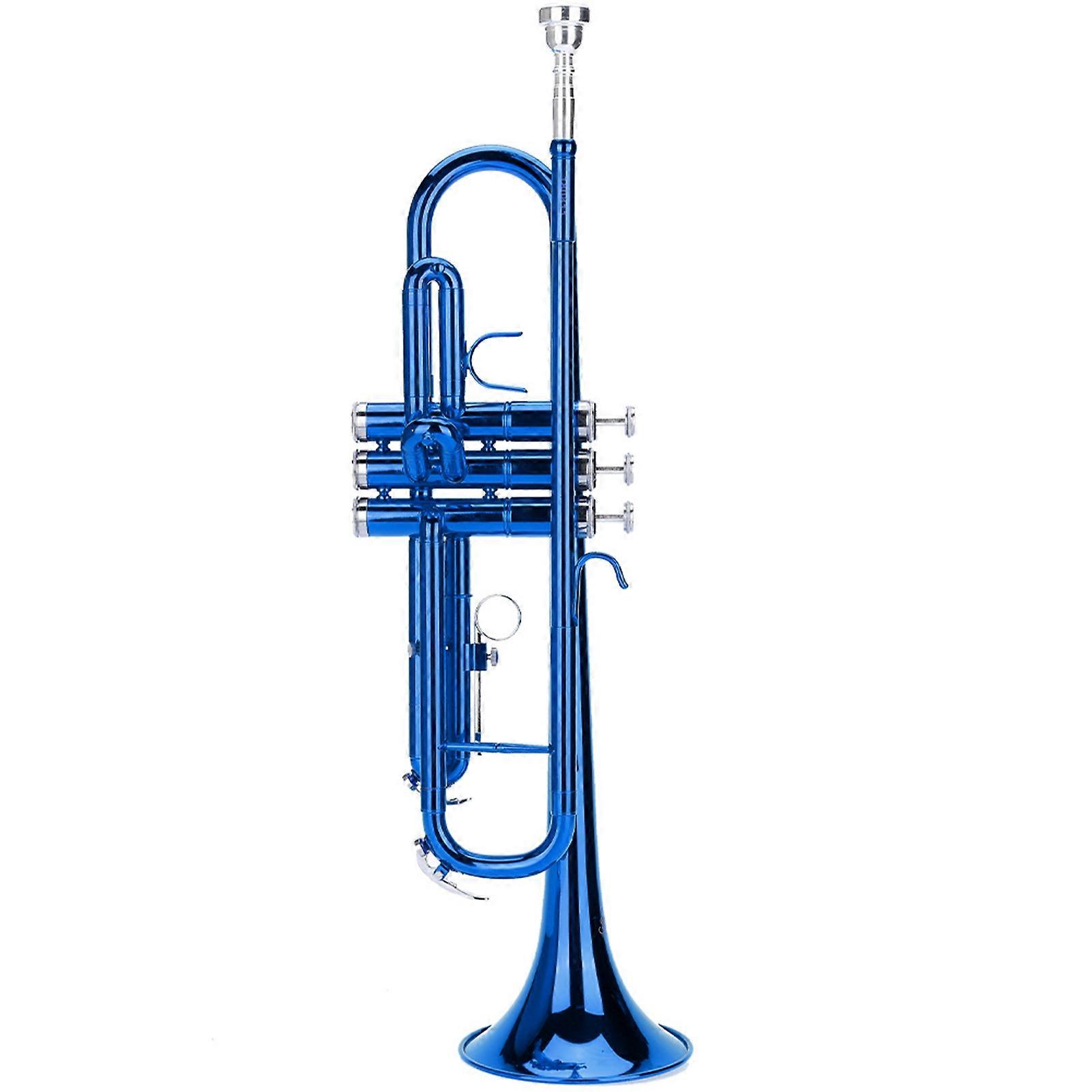 Brass Trumpet Music Wind Instrument with Assistant Tools Set (Blue)