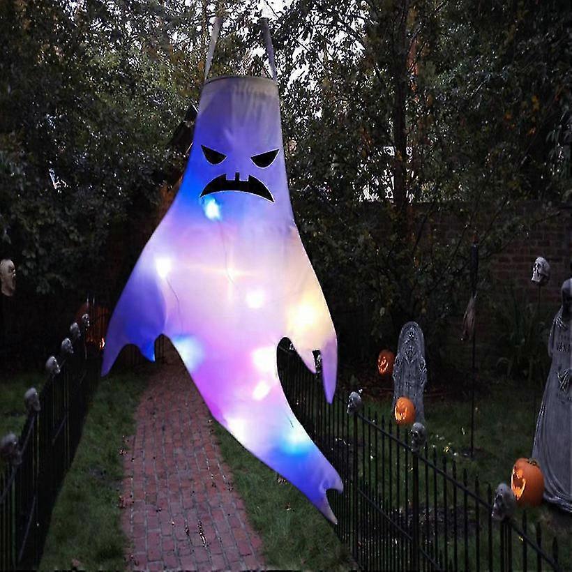 Halloween Glowing Ghost Windsock Flag With Led Light Party Hanging Decor