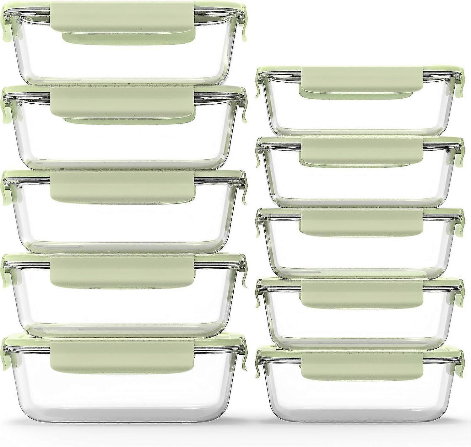 10 Pack Glass Food Storage Containers Set, Meal Prep Containers with Lids (Built in Vent), Airtight Bento Boxes for Lunch, BPA Free & Leak Proof