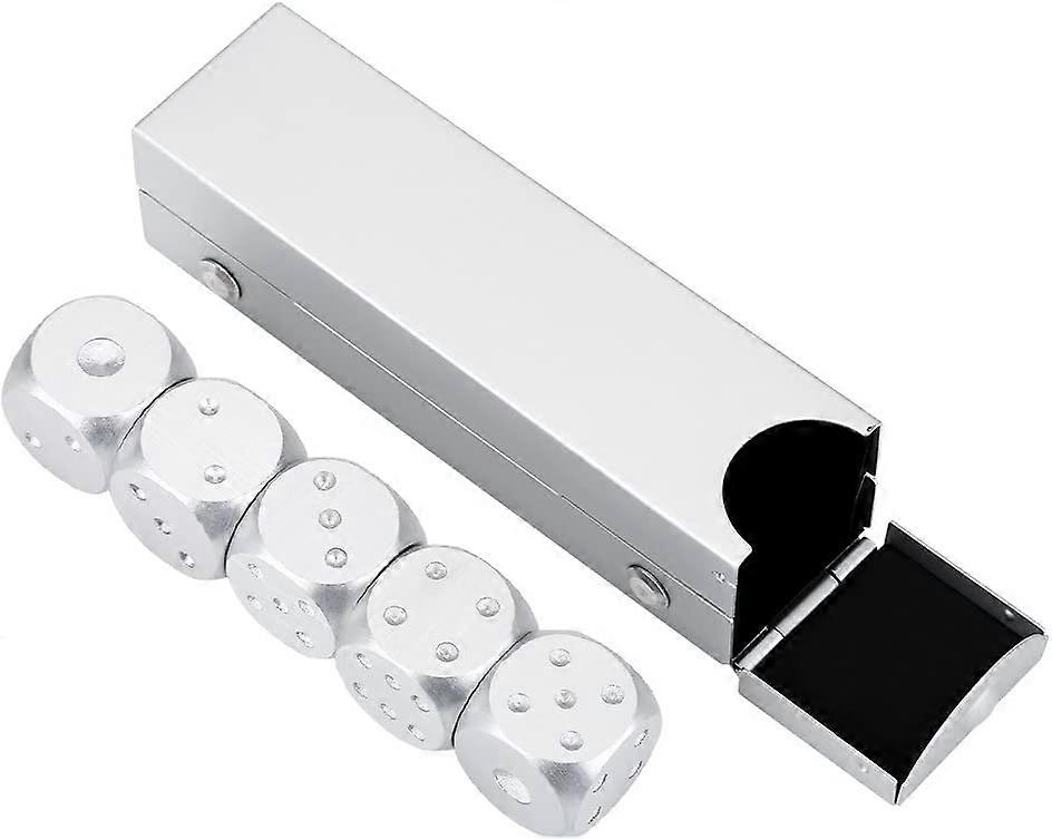 5pcs Aluminum Alloy Dice Table Game Dice Set with Storage Box (Silver Rectangular Box)