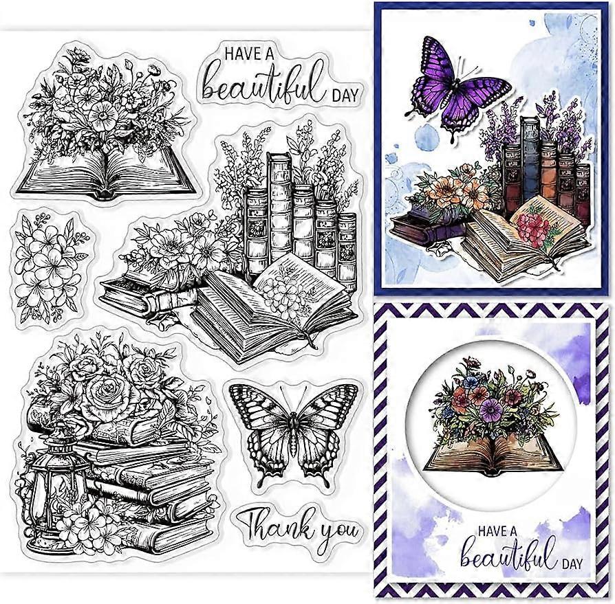 1Sheet Vintage Books Silicone Clear Stamp Seals