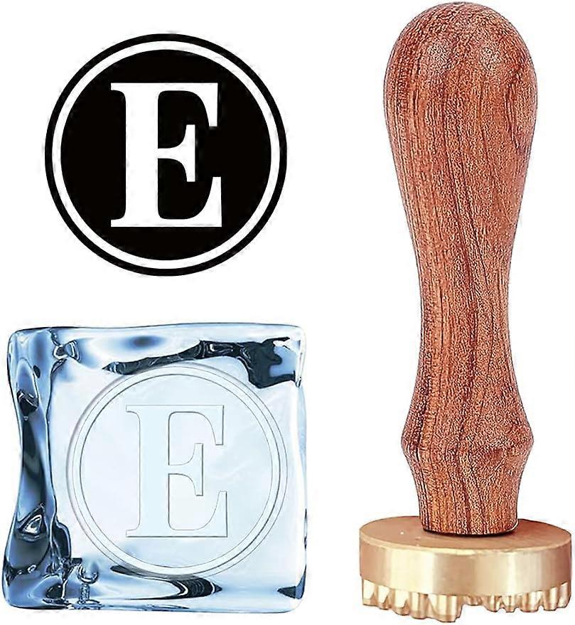 E Ice Stamp Letter Ice Cube Stamp Ice Branding Stamp with Removable Brass Head & Wood Handle Vintage Ice Stamp