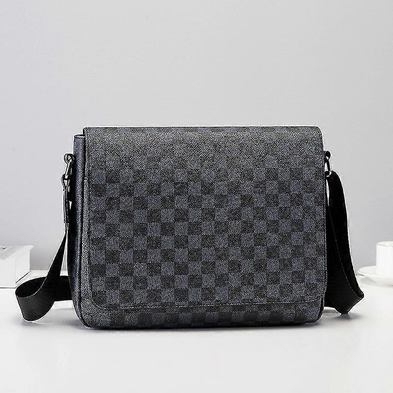 Leder Karo Schulter Umhängetasche Schwarz