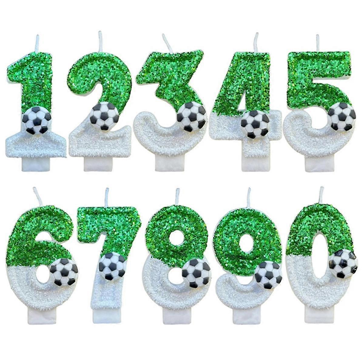 Football Candles Number 0-9 Green Sparkles Birthday Creatives Soccer Candle for Boy Party Cake Top