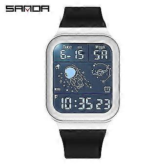 Sanda Men's Watch 50m Waterproof Big Screen Square Watch Ladies Unisex Multifunction Chronograph Led Display Reloj De Hombre  Red