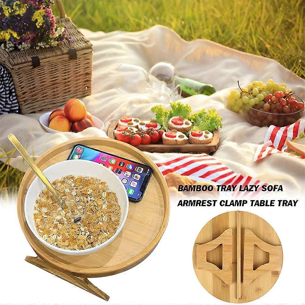 Wooden Armrest Clips-On Table Sofa Organizer Tray for Coffee Snacks Electronics