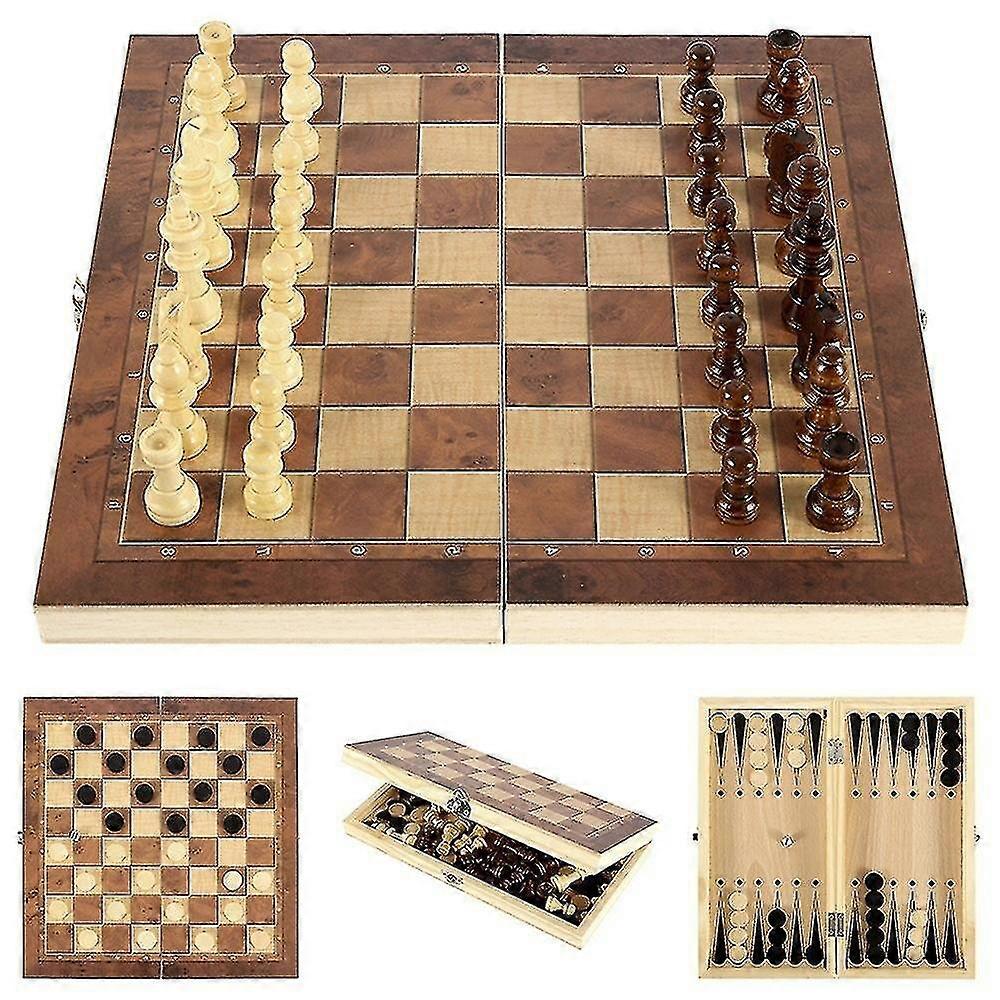 Träschackset,3 i 1 vikbart schackbräde set, 24x24cm