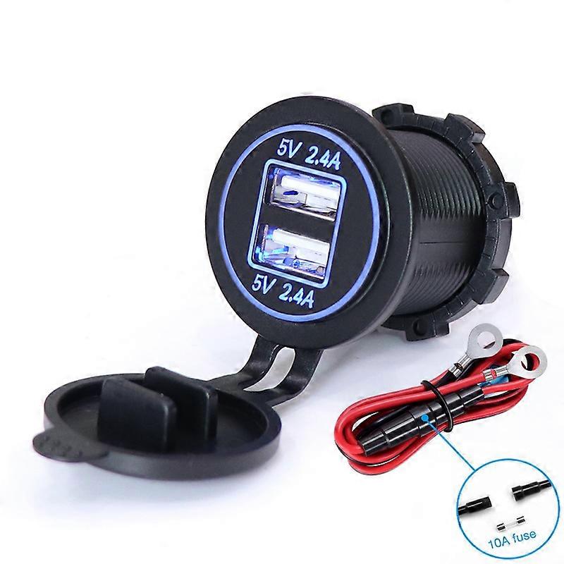 Dual USB Car Charger Socket Power Outlet Quick Charge 2.4A & 2.4A Port for Car Boat Marine Rv Mobile with Wire Fuse DIY Kit