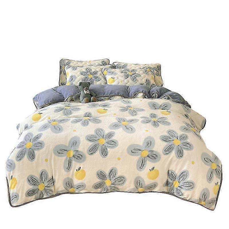 Wabjtam Milk Fleece Queen Size Sheet Covers 4-piece Warm Comforter Set