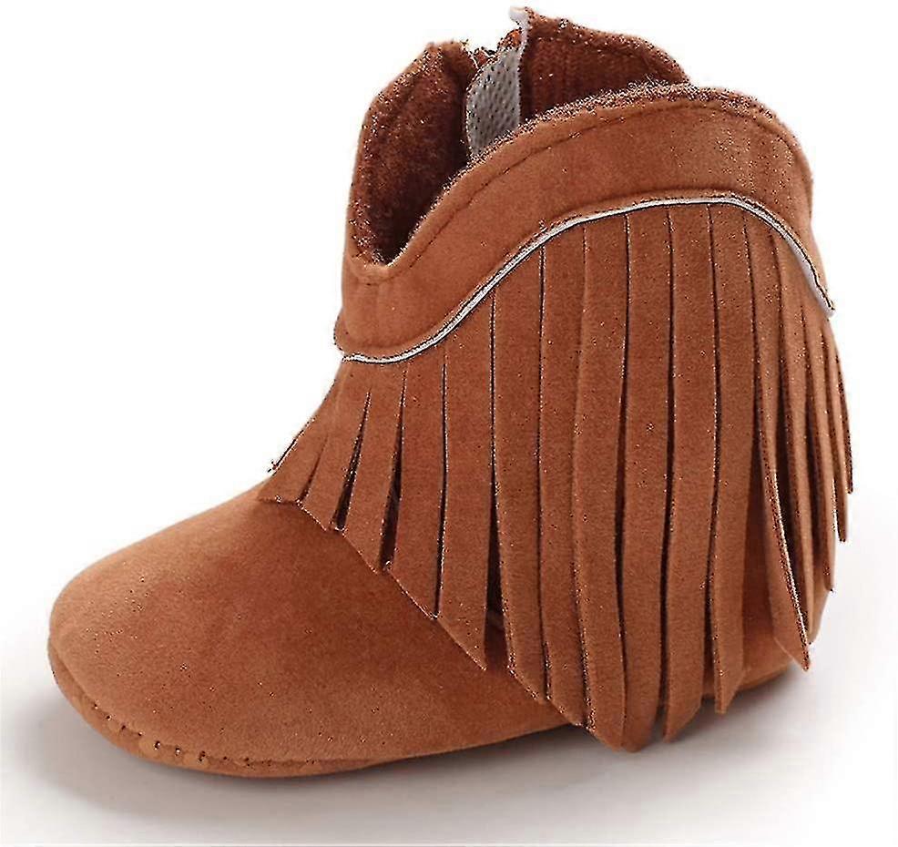 Baby Girls Cowboy Tassel Boots Side Zipper Moccasins Soft Bottom Non-slip Toddle
