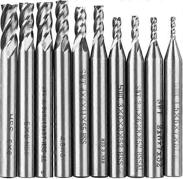 10pcs 1.5-6mm 4 Flute End Mills Cutter Drill Bit Tools