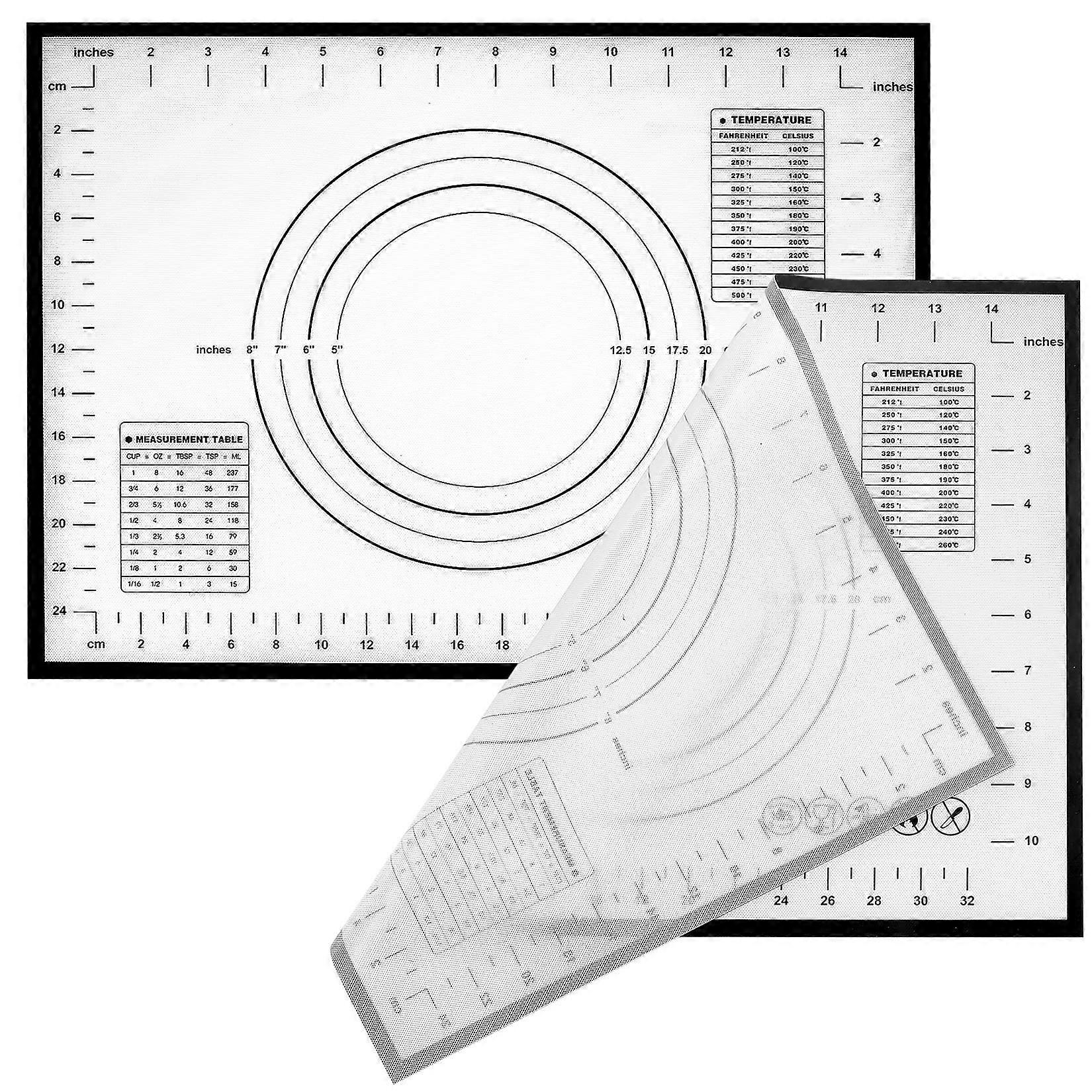 2 Pcs Silicone Baking Mats, Pastry Rolling Mats Sheets for Rolling Dough with Measurements, 11.8x15.7 inch Non Stick Silicone Reusable Dough Kneading 
