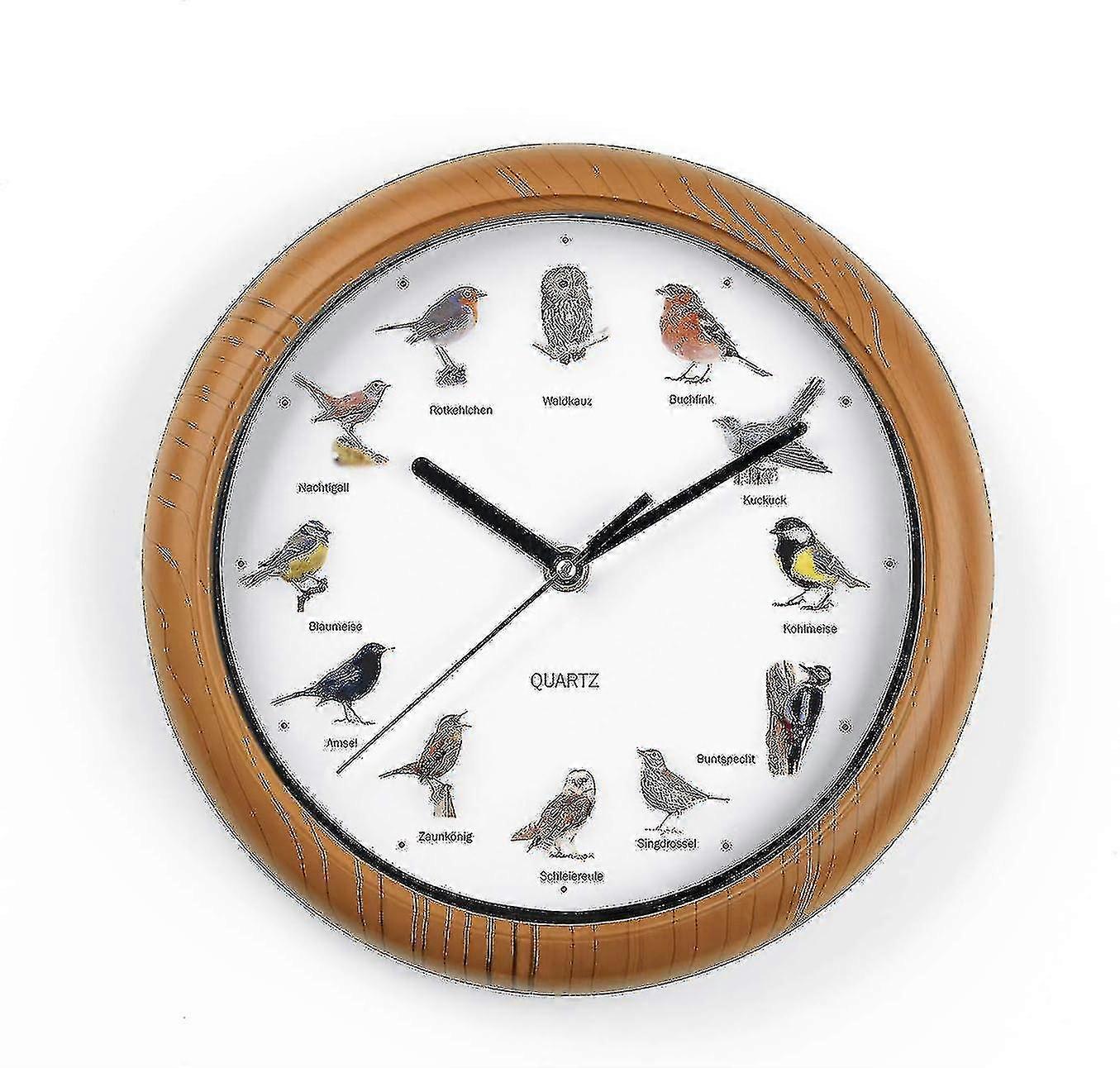 Birdsong Wall Clock, 12 Bird Songs And Realistic Bird Patterns, Auto Shut Off Between 9-5 P.m., Wooden Frame (aa Batteries Required, 25 X 4 Cm)