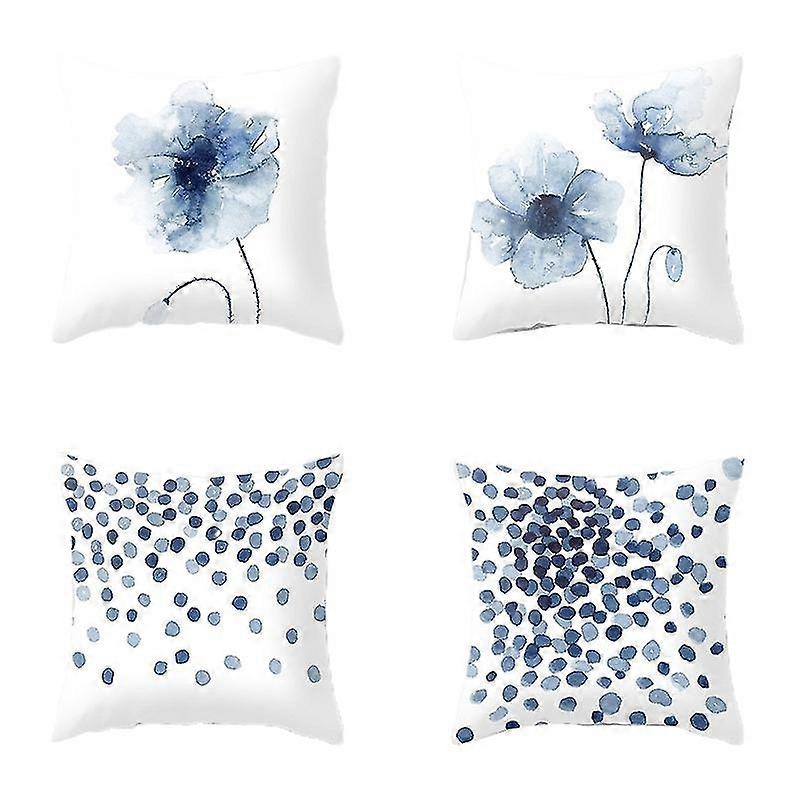 4pcs Nordic Style Ink Blue Flower Abstract Concise Print Pillowcase Peach Skin Velvet Throw Pillows