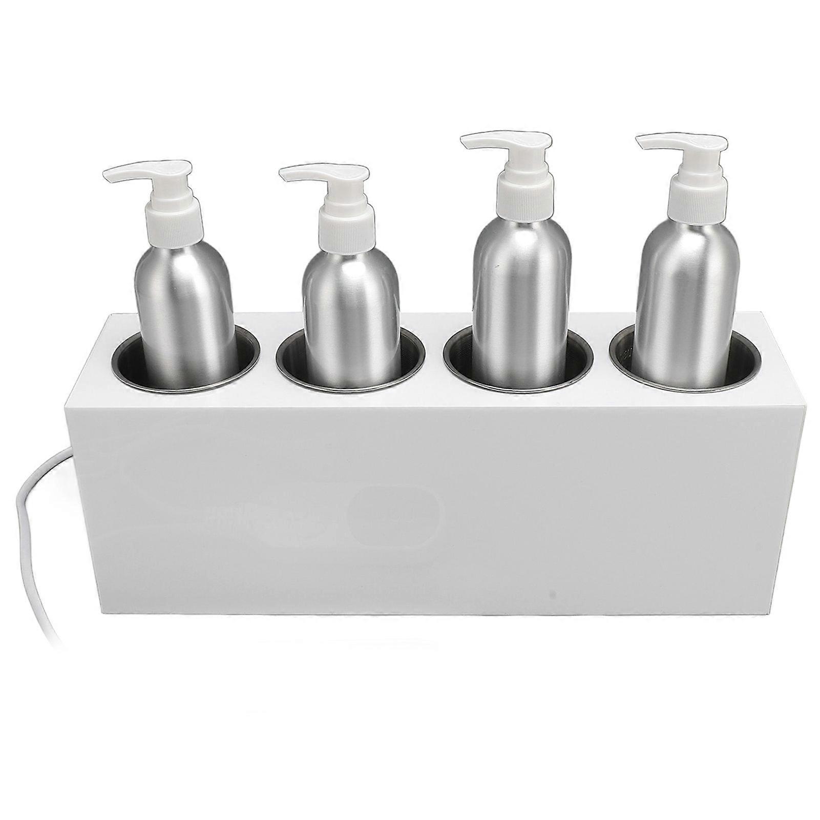 Massage Oil Heater Constant Temp Control Quick Heating 4 Hole Lotion Warmer with 4pcs Aluminum Bottles 100240V Europe Plug White