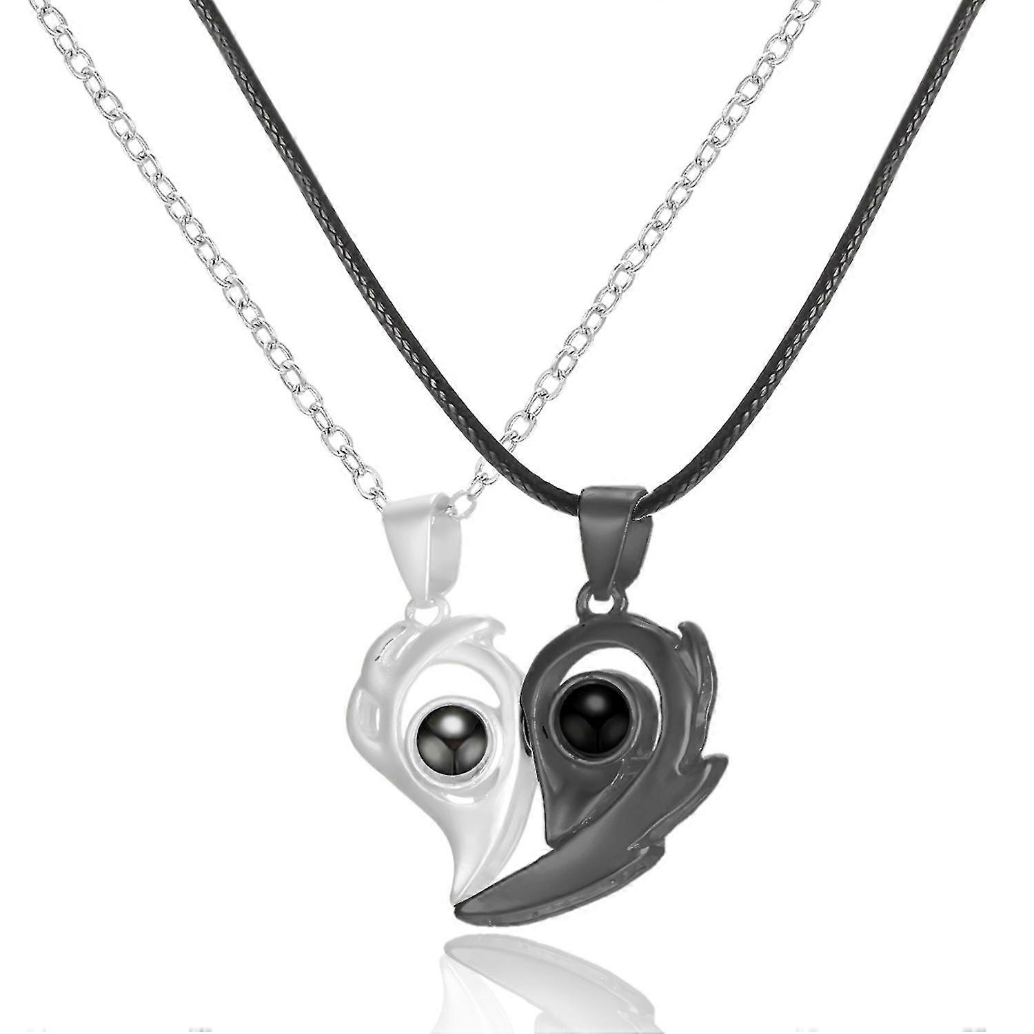 2pcs Couple Necklace Magnetic Attraction Necklaces black+silver