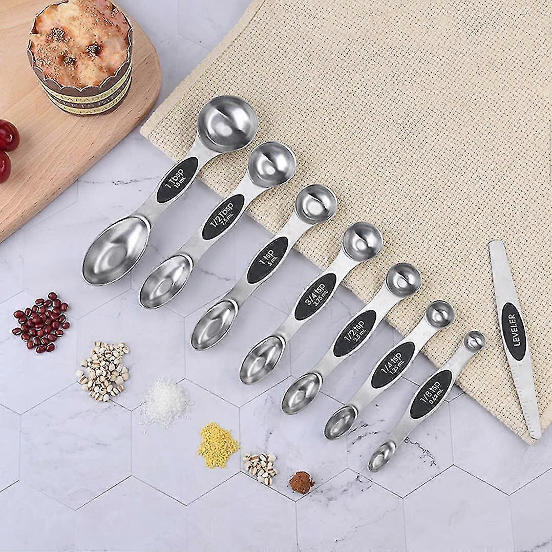 Set Of Magnetic Measuring Spoons Stainless Steel Double-sided Stackable Teaspoons