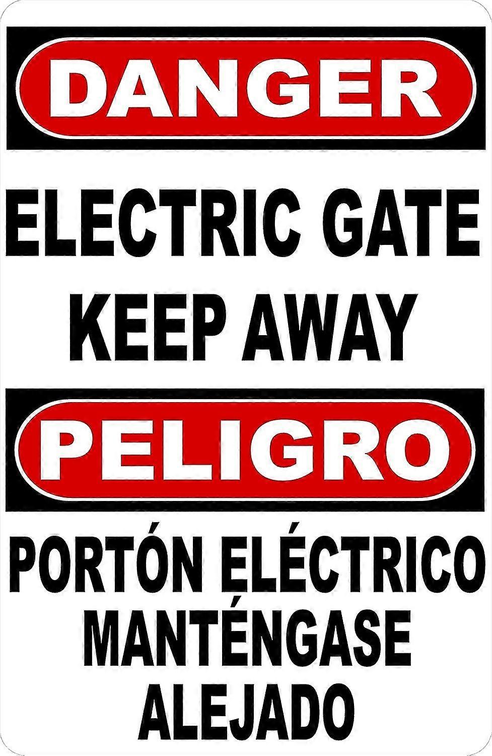 Sinal bilíngue de Perigo para Manter Afastado do Portão Elétrico. 8x12 polegadas OU 12x16 polegadas de metal. Modo 2650