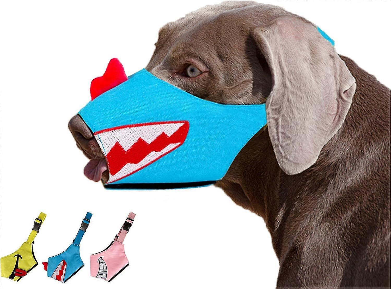 كمامة ، كمامة الوجه المبتسم مع نايلون شبكي هوائي ناعم تنفس ، مضغ نباح مضاد للعض ، غطاء فم القابل للتعديل (أزرق ، M)