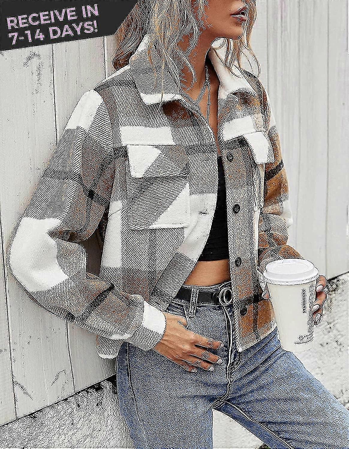 Vrouwen Lange Mouw Button Down Jacket Dames Herfst Geruite Jas Korte Overhemd