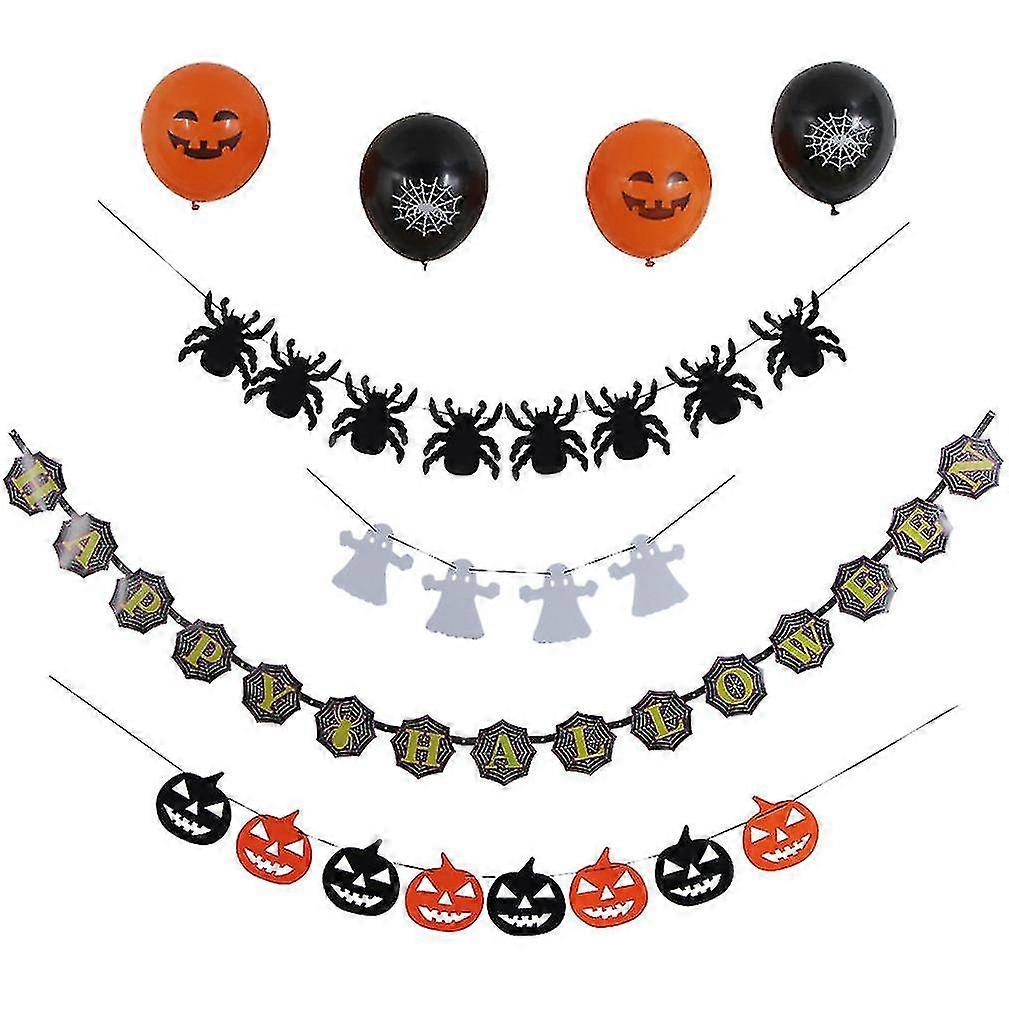 パーティーの装飾のためのスパイダーカボチャゴーストフラグ付き10pcsハッピーハロウィーンバルーンキット12インチラテックスバルーン