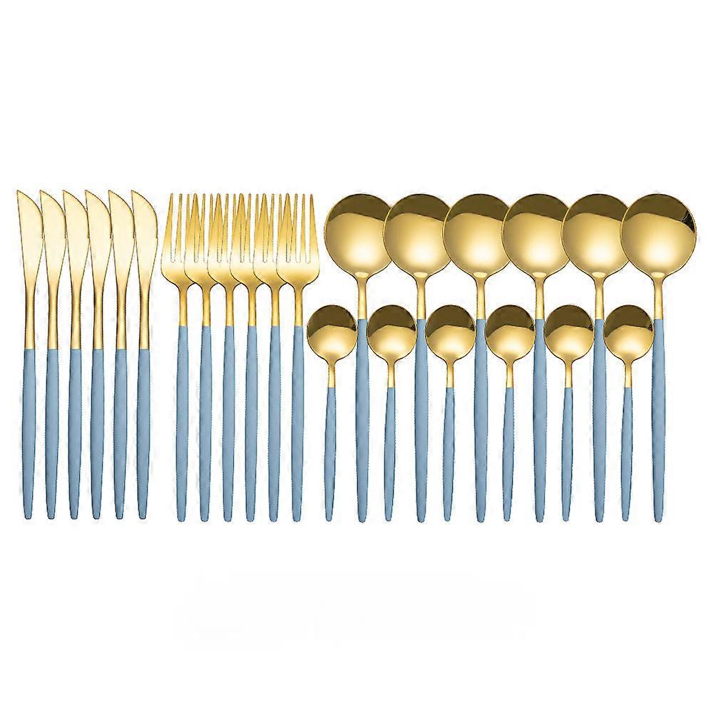 24Pcs Stainless Steel Tableware Knife Fork Tea Spoon Upscale Dinnerware Gift