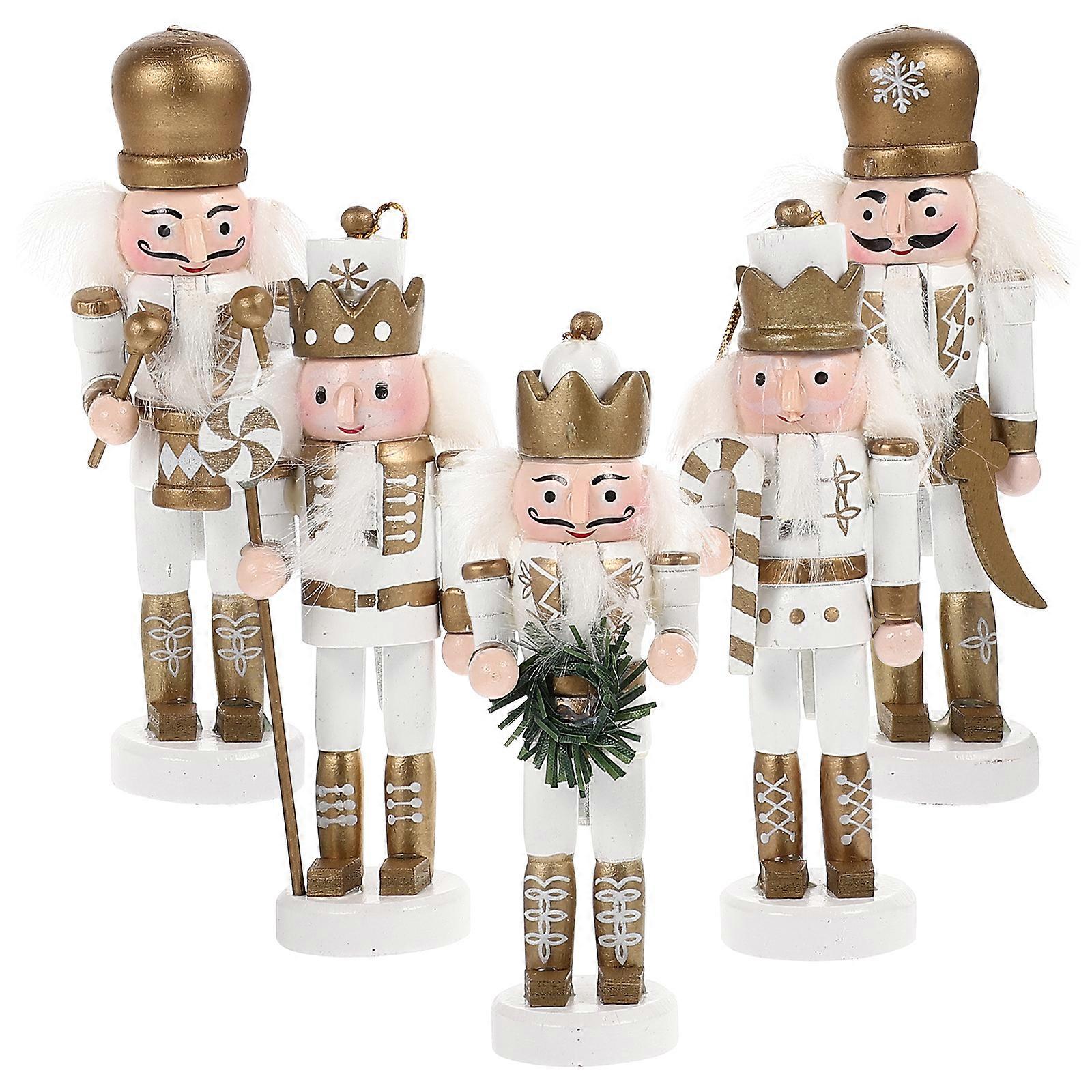 5pcs Christmas Hanging Nutcracker Wooden Nutcracker Ornament Xmas Tabletop Nutcracker