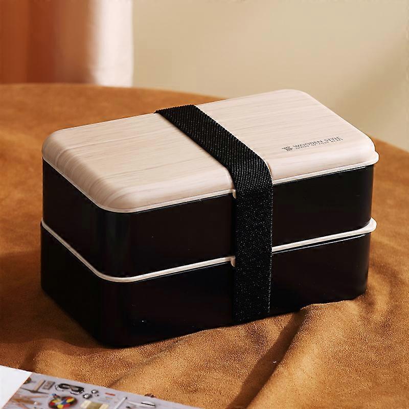 Bento Bento Box Snack Bento Box Divisor de Pacotes Estilo Japonês Bento Box com Colher e Garfo (Preto)