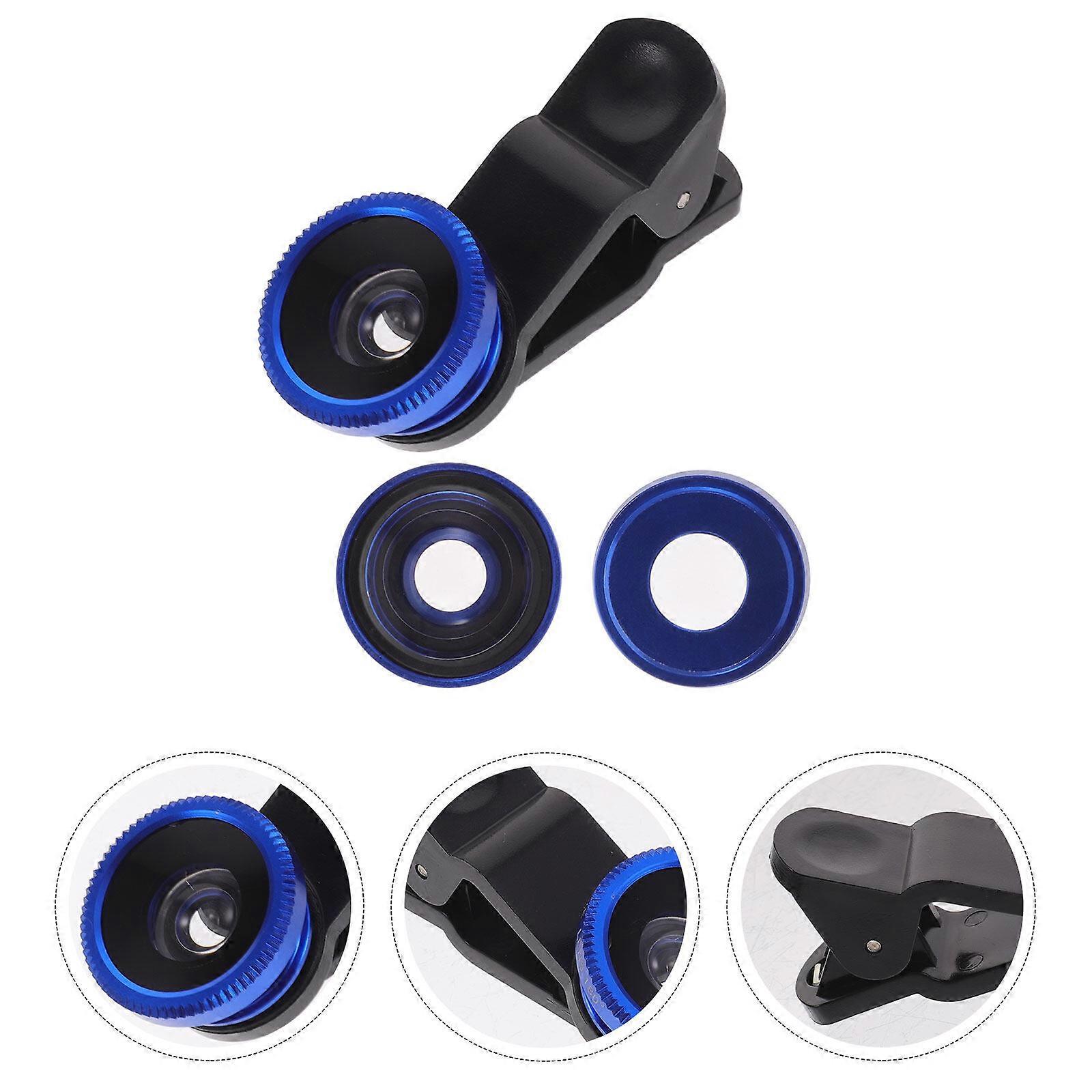 Universal Portable Cell Phone Camera Lens Super Wide Angle Lens Macro Lens and Fisheye Lens Clip on 3 in 1 Mobile Phone Lens for iPhone 6S/7/8/X (Blue