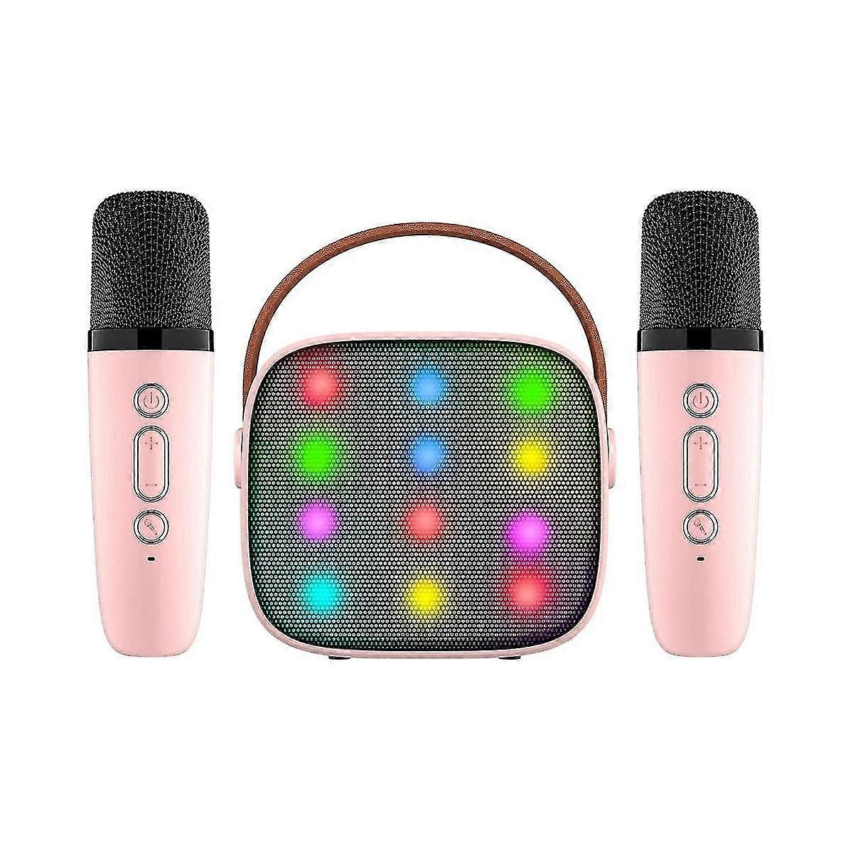 Mini With 2 Wireless Microphones Adults, 18 Pre-loaded , Portable Bluetooth, Pink